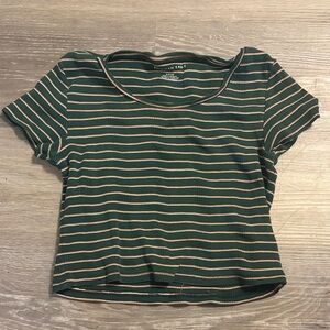 American Eagle Outfitters Green and Tan Striped Crop Top